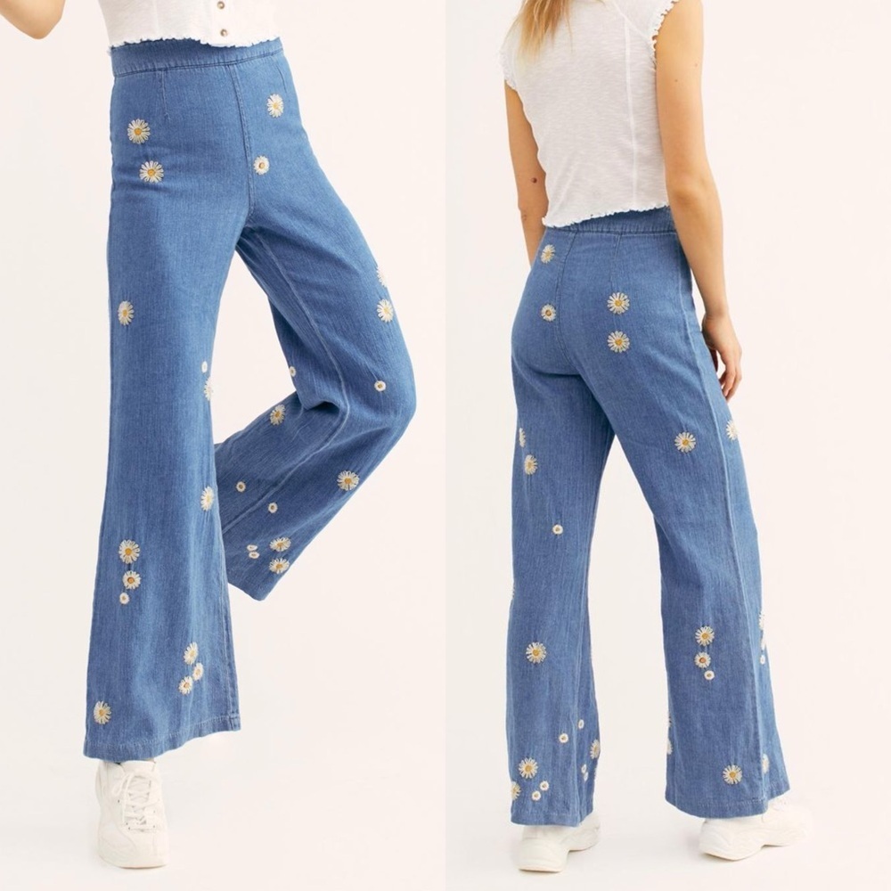 Free People We The Free Daisy Wide Leg Pants in Blue